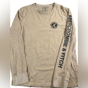 ABERCROMBIE & FITCH Long Sleeve Shirt Beige Graphic‎ Sleeve Logo Mens M